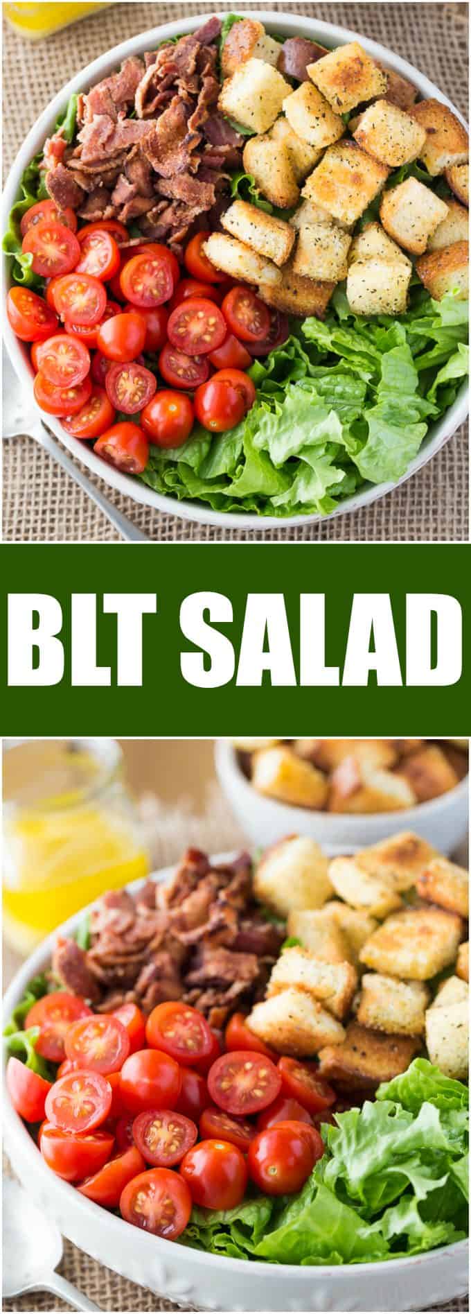 BLT Salad - Try your favourite sandwich as a salad! You'll love the fresh lettuce, juicy tomatoes and crisp bacon topped with savoury croutons and Honey Dijon Vinaigrette.