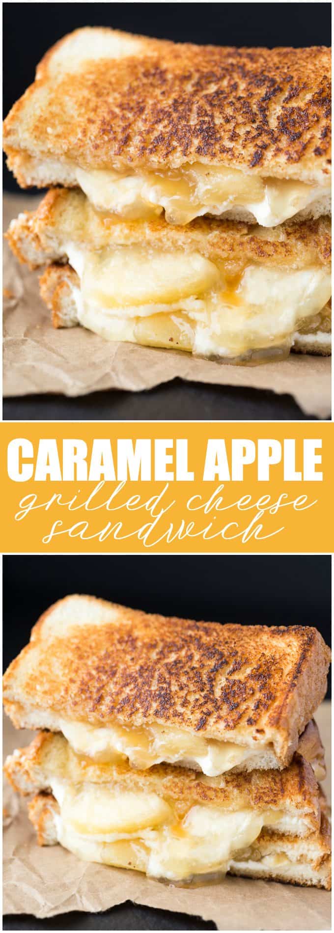 Caramel Apple Grilled Cheese Sandwich - The best dessert grilled cheese! This sandwich tastes just like caramel apple cheesecake with easy pie filling and mascarpone cheese.
