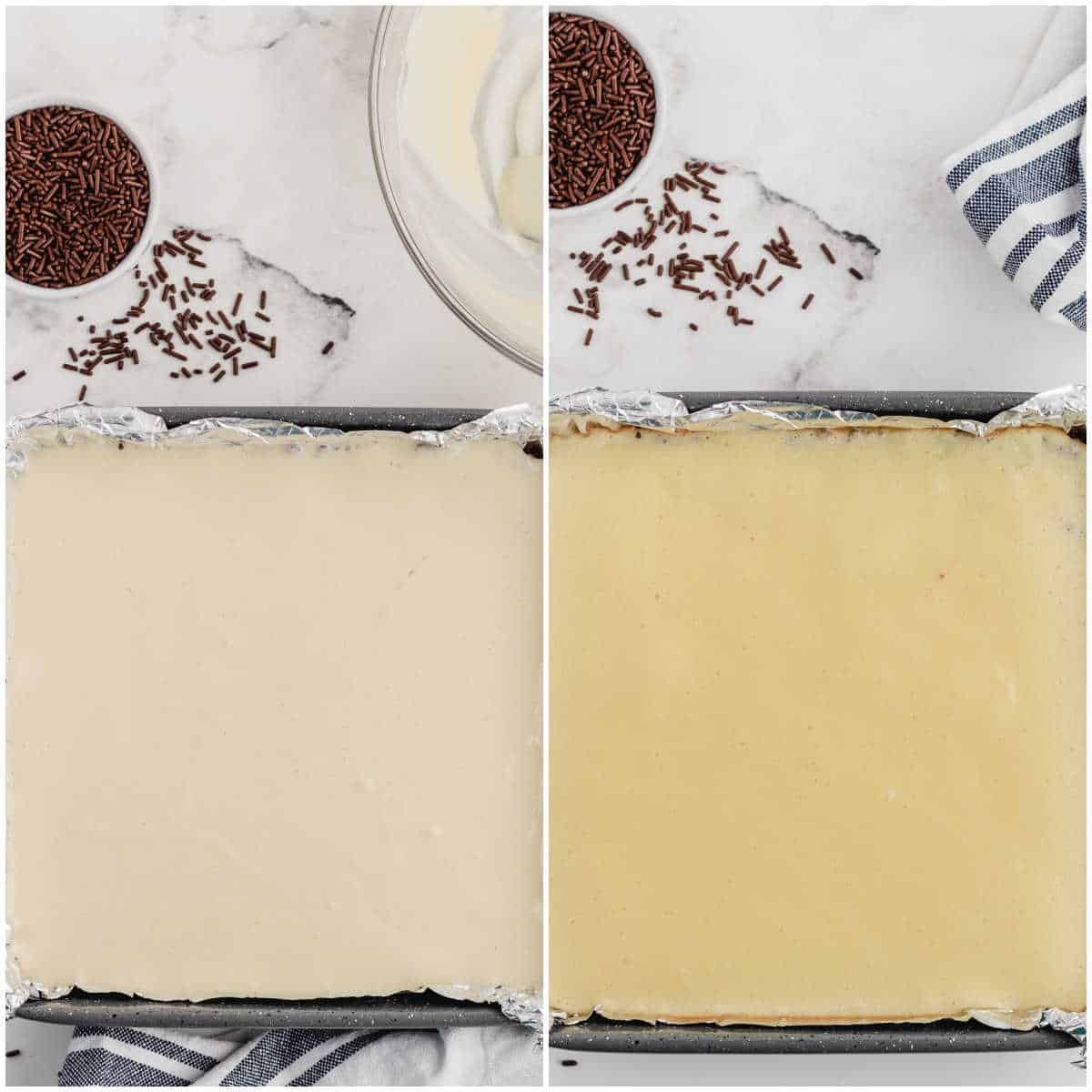 Steps to make cheesecake squares.