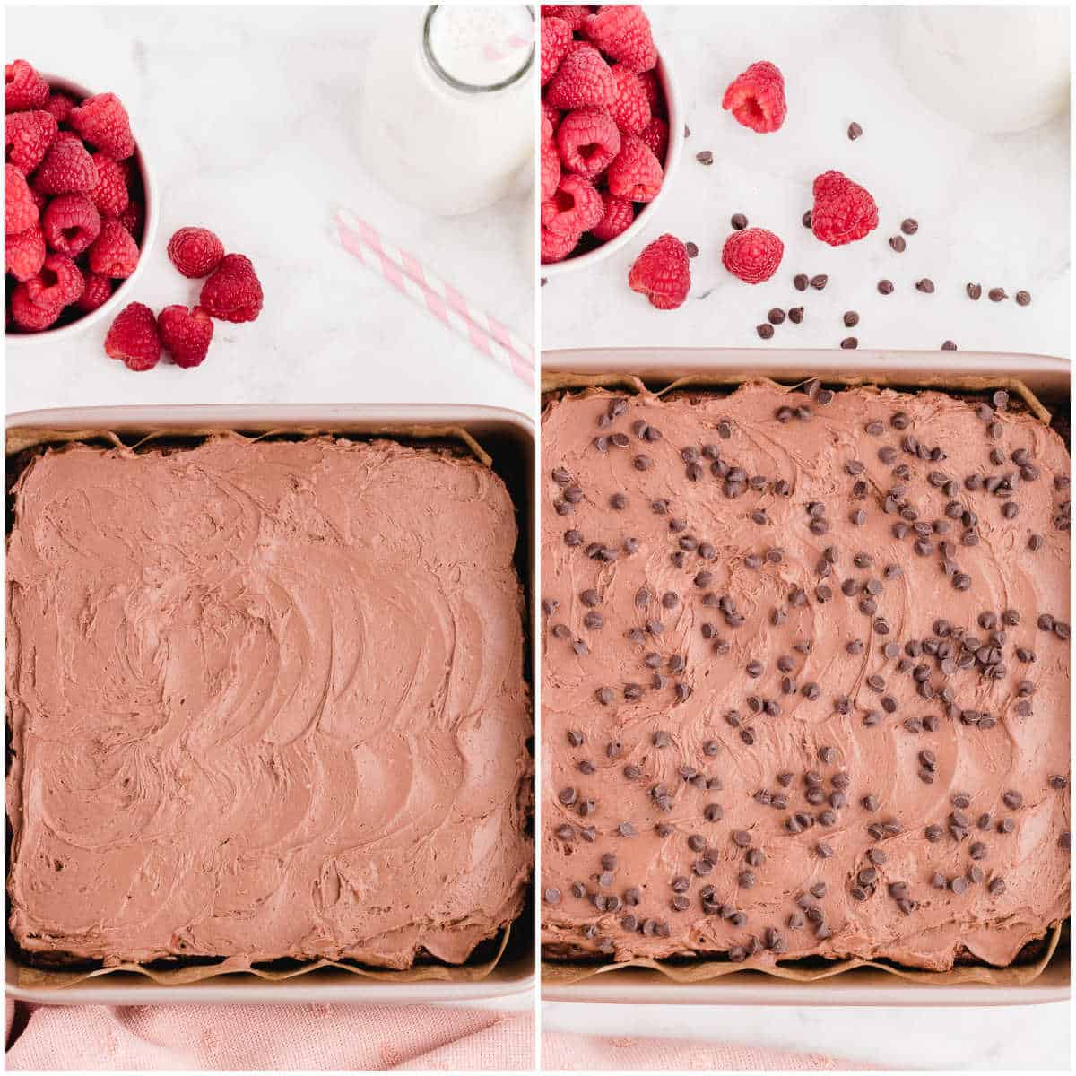 Steps to make chocolate raspberry brownies.