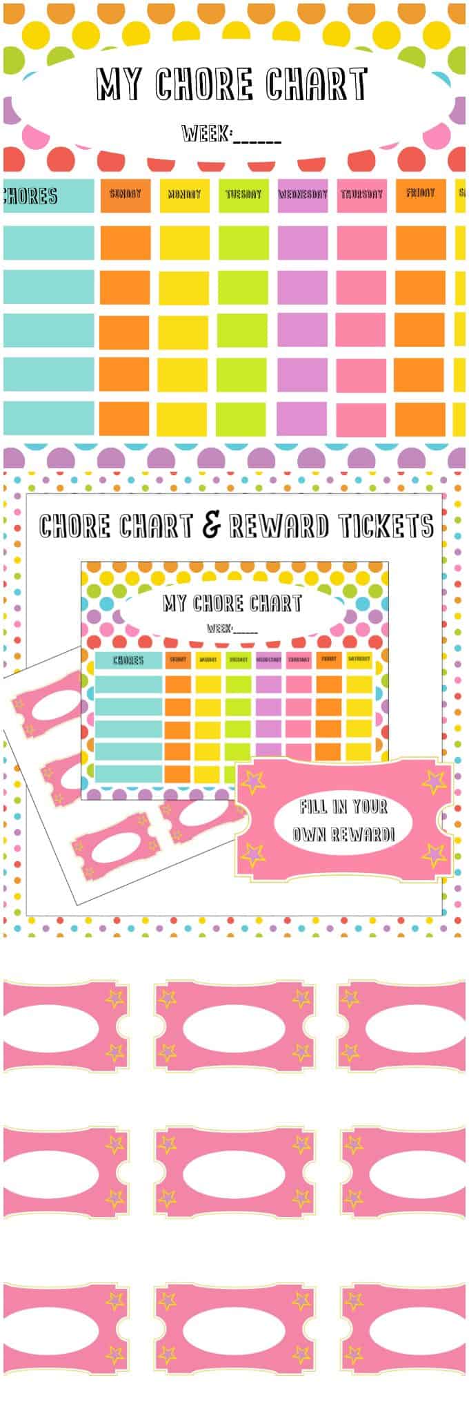Free Chore Chart & Reward Tickets Printable - Motivate and organize your kids to earn their keep around the house!