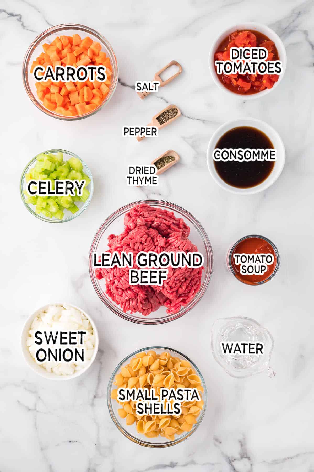 Ingredients to make the recipe on a white counter top.