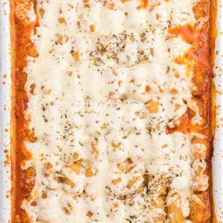 Lasagna Tater Tot Casserole - This kid friendly family dinner recipe uses tater tots to replace the traditional noodles layer - a delicious twist on a family favourite!