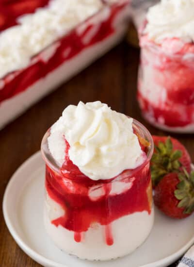 Strawberries in the snow in a parfait dish