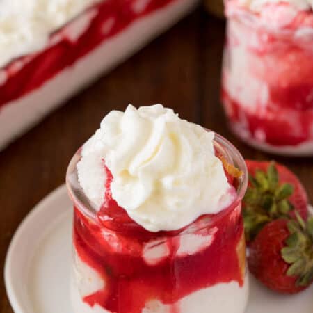 Strawberries in the snow in a parfait dish