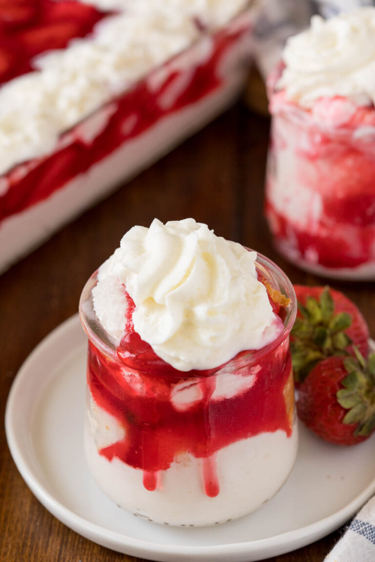 Strawberries in the snow in a parfait dish