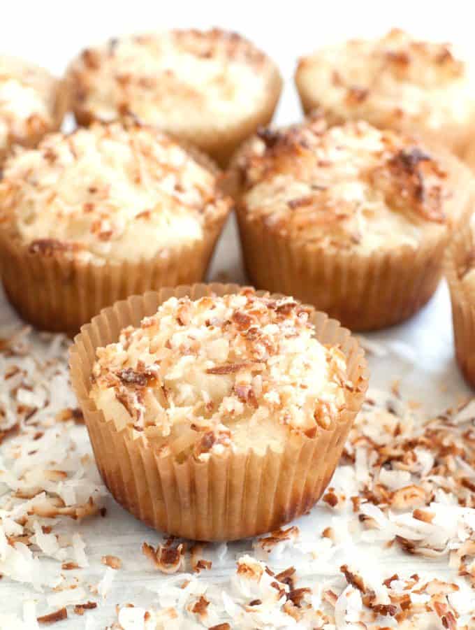 Toasted Coconut Muffins - These easy to make muffins are my daughter's favorites! Enjoy the delicious coconut flavor and toasted coconut streusel topping.