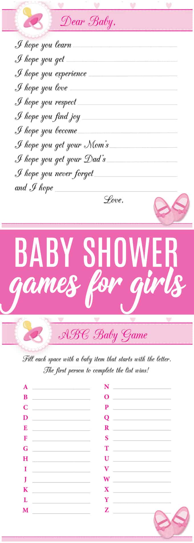 Download these 8 free printable baby shower games for girls. This package includes everything you need to enjoy these fun games and make the baby shower for mom to be one to remember. 