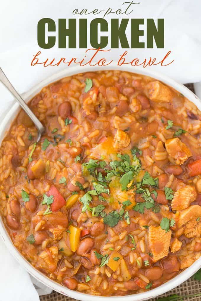 One-Pot Chicken Burrito Bowl - Make your own Chipotle burrito bowl at home without all the dishes! It's the perfect easy main dish for Mexican-inspired nights.