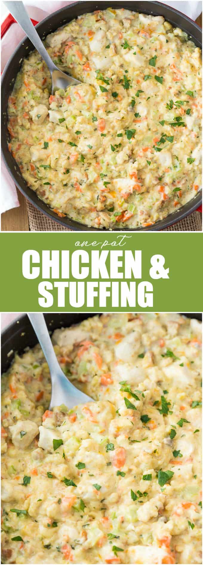 One-Pot Chicken & Stuffing - You don't need multiple pots for this savory, flavorful dinner! This easy comfort food recipe is a hit with kids and adults alike.