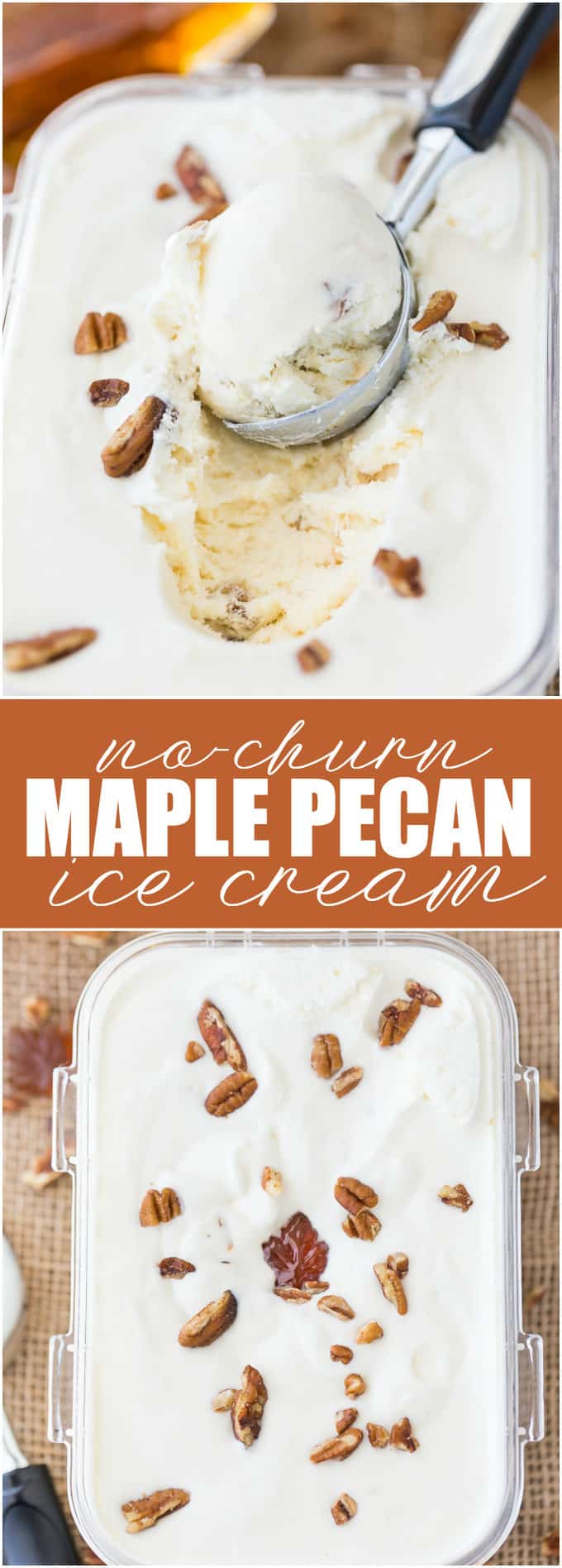 No-Churn Maple Pecan Ice Cream - Creamy, sweet with a little bit of crunch, you'll love the flavour the maple syrup adds to this ice cream recipe. 