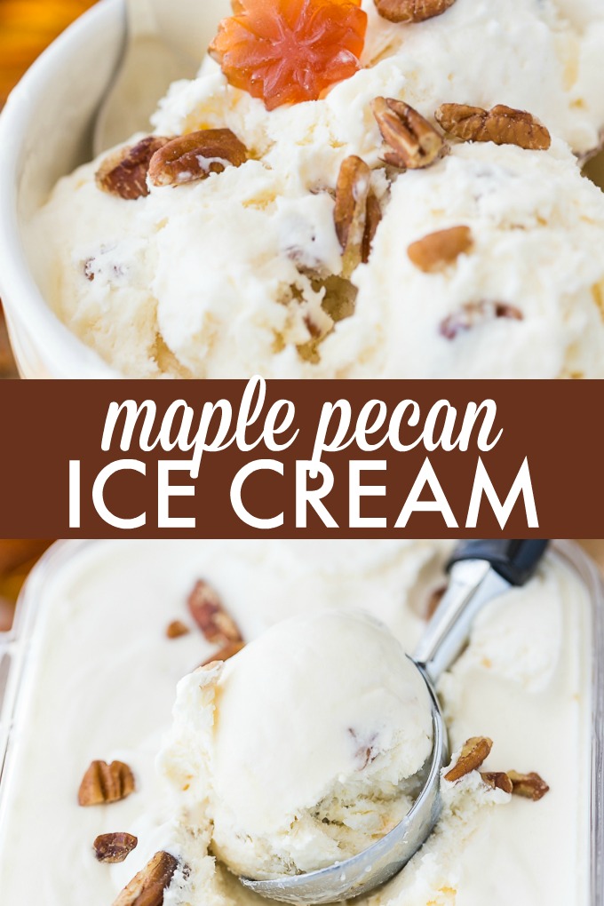 No-Churn Maple Pecan Ice Cream - Creamy, sweet with a little bit of crunch, you'll love the flavour the maple syrup adds to this ice cream recipe. 