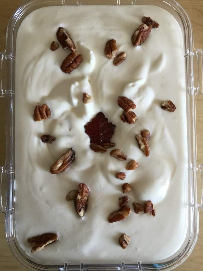 No-Churn Maple Pecan Ice Cream - Creamy, sweet with a little bit of crunch, you'll love the flavour the maple syrup adds to this ice cream recipe. 