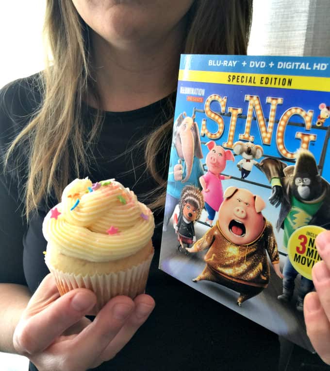 SING Inspired Cupcakes - Sweet vanilla cupcakes with a star surprise inside and topped with a smooth vanilla buttercream. Make a batch for your next family movie night to go with the movie, SING!
