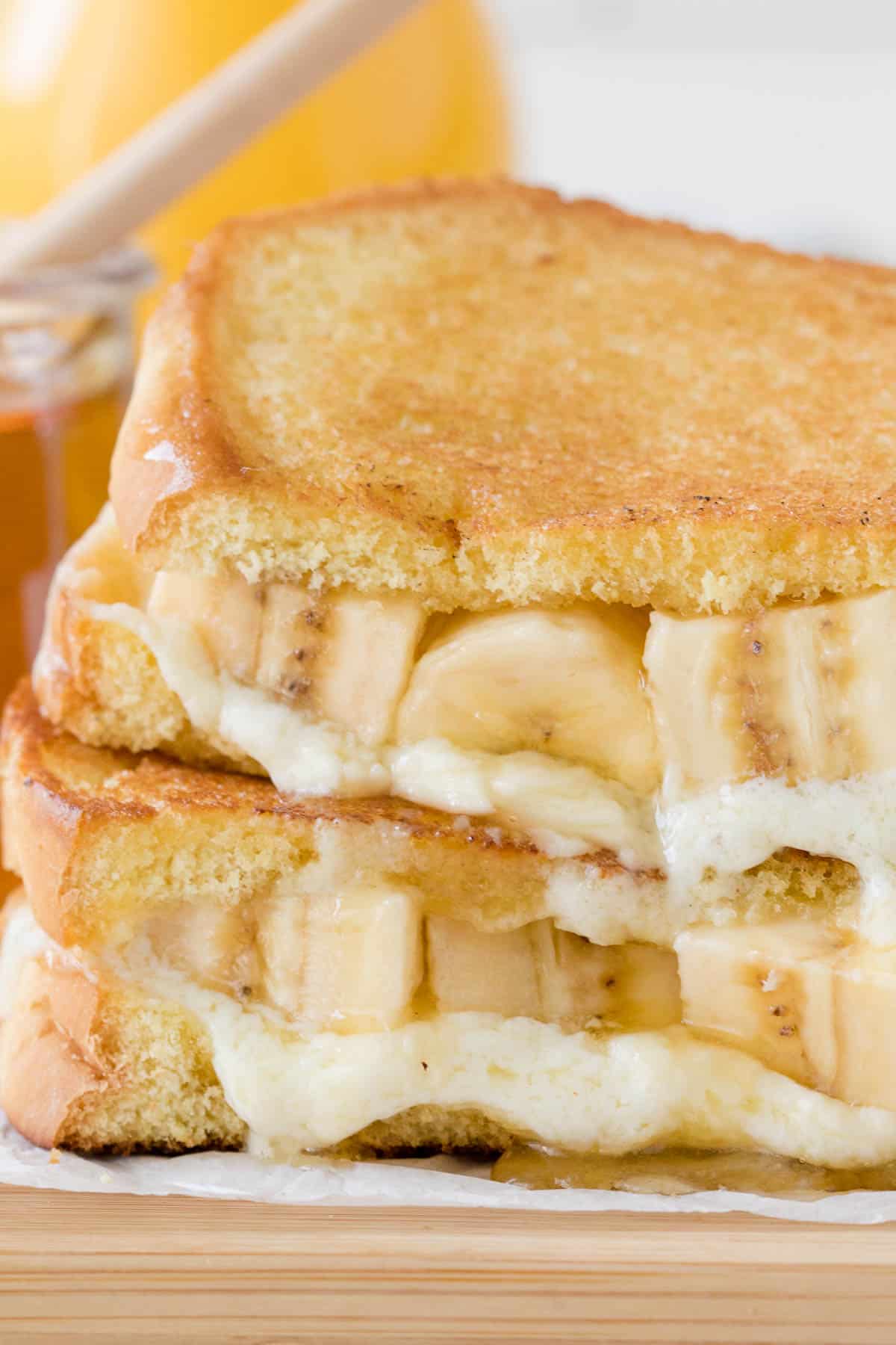 A stack of honey banana grilled cheese.