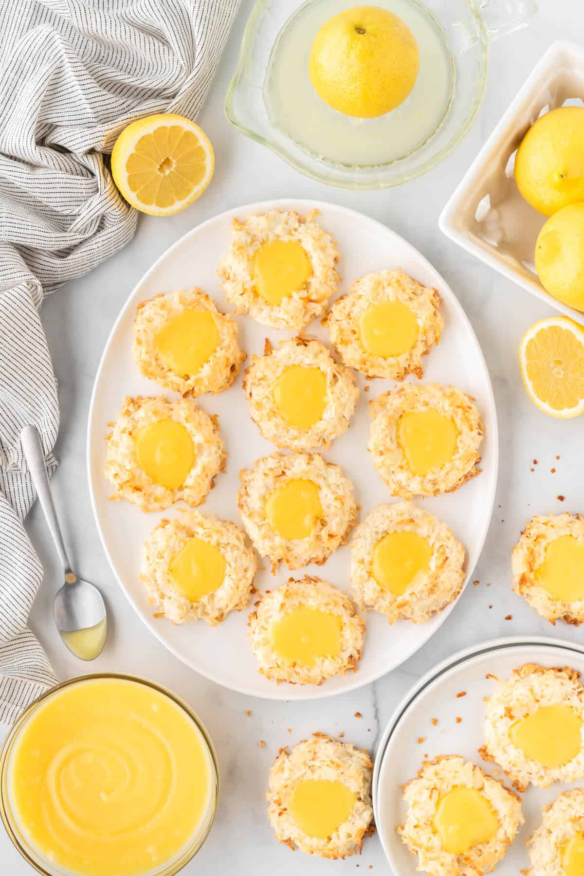 Lemon curd coconut macaroons on a platter.