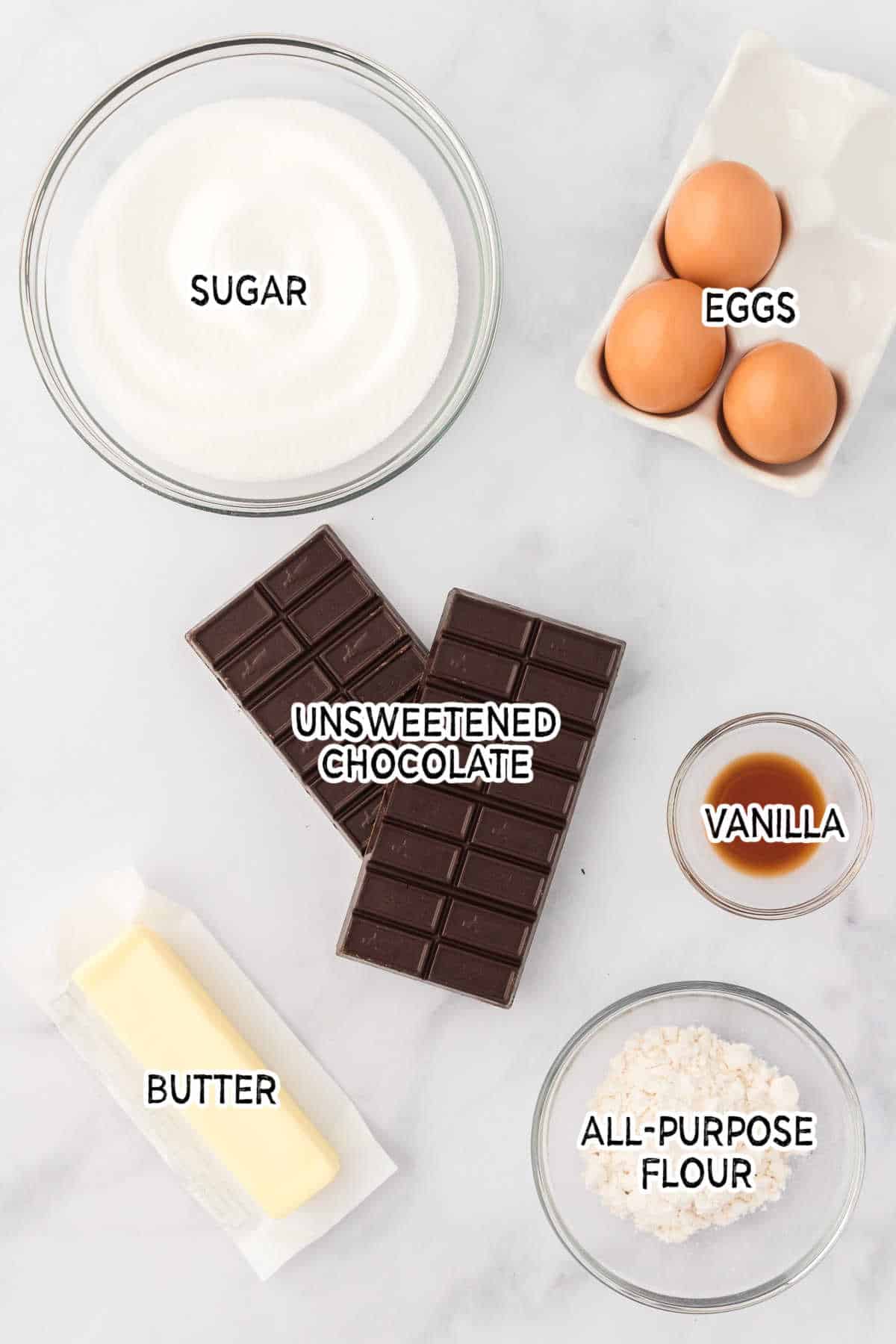 Ingredients to make fudge pie.