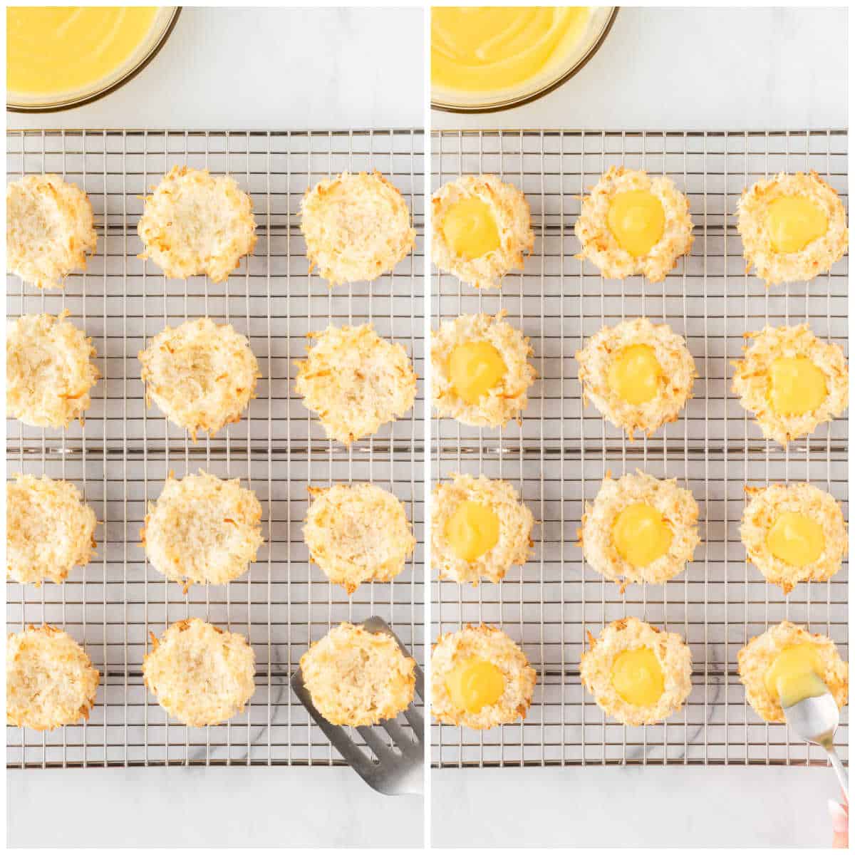 Steps to make lemon curd coconut macaroons.