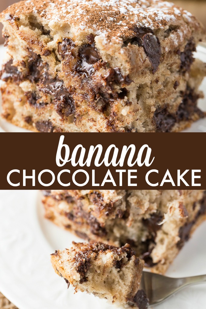 Banana Chocolate Cake - Packed full of sweet flavor! Banana and chocolate are perfect together in this easy cake recipe.