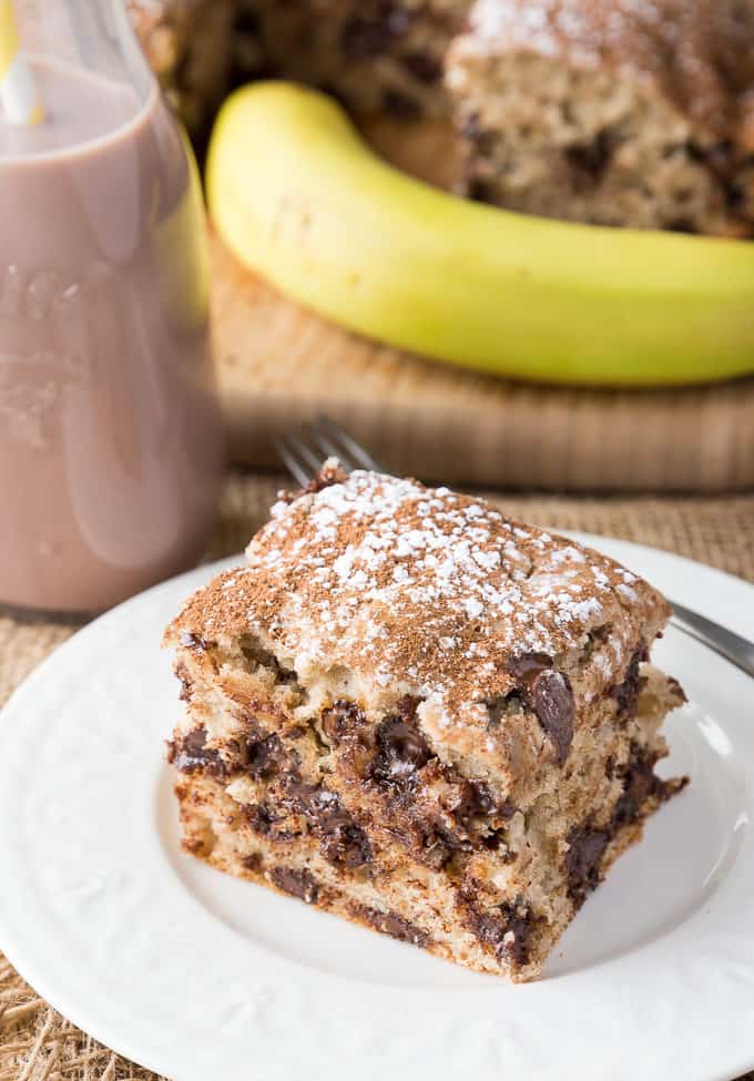 Banana Chocolate Cake - Packed full of sweet flavor! Banana and chocolate are perfect together in this easy cake recipe.