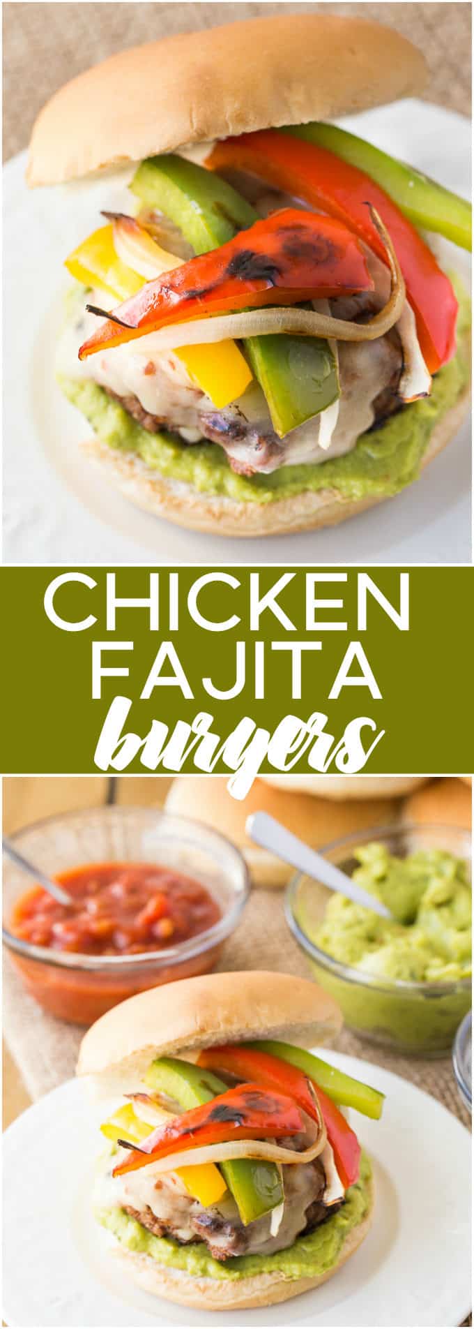 Chicken Fajita Burgers - Skip the beef for this barbecue recipe! These lean cheeseburgers are topped with your favorite fajita veggies and all the spices.