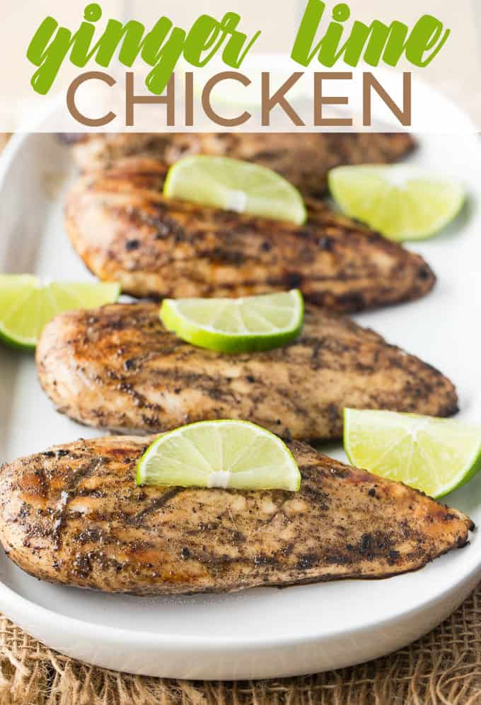 Ginger Lime Chicken - This Asian-inspired grilled chicken recipe is so juicy and flavorful! The slits in the chicken help it absorb even more lime juice, ginger, honey, and cumin.