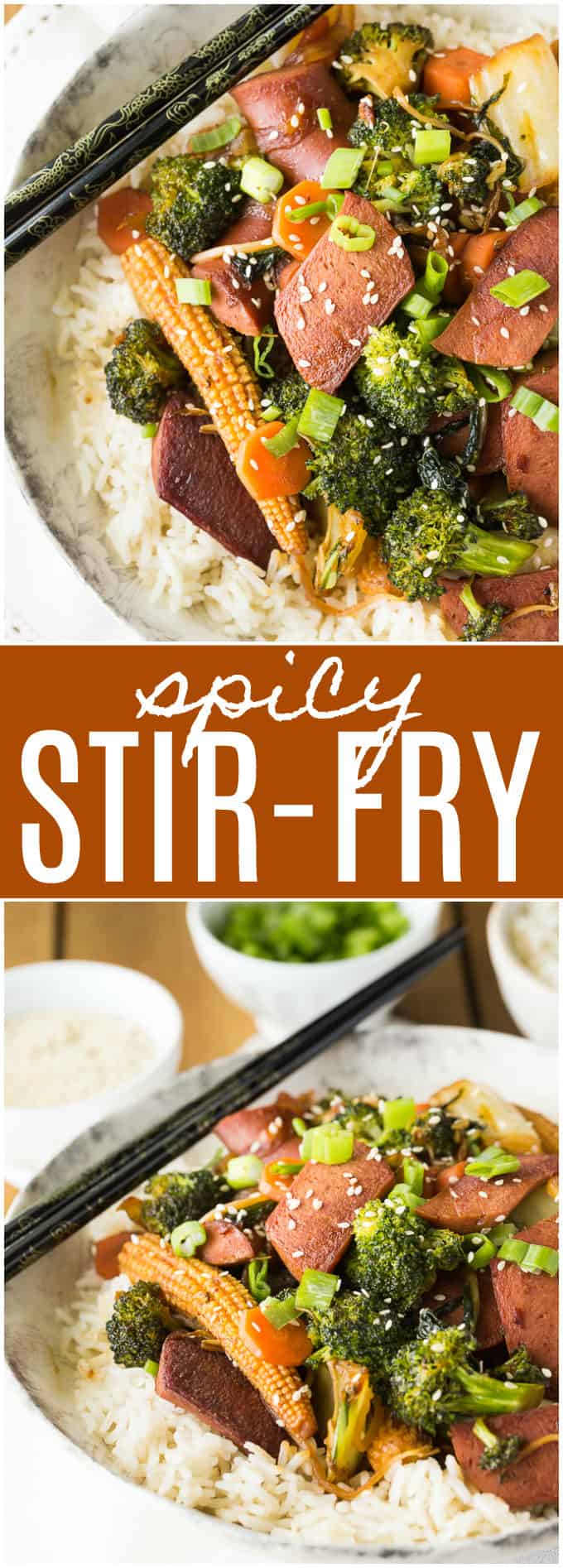 Spicy Stir-Fry - Spicy chicken frankfurters add an extra kick of fiery flavour to a stir-fried vegetable medley.