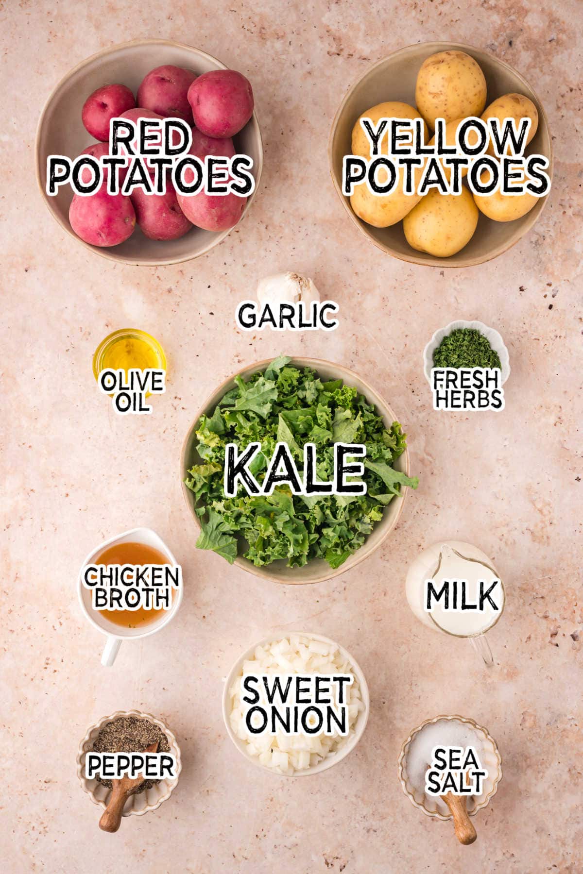 Ingredients on a brown surface.