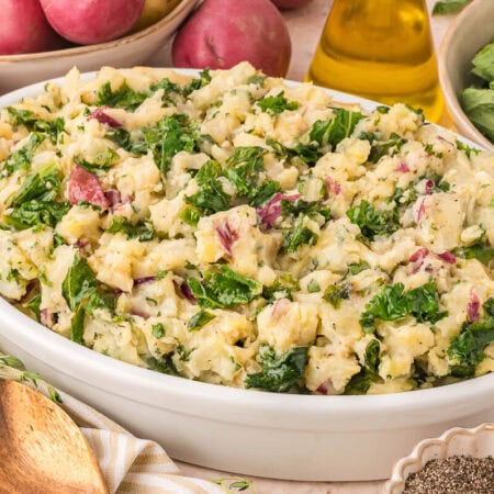 The recipe in a serving dish.