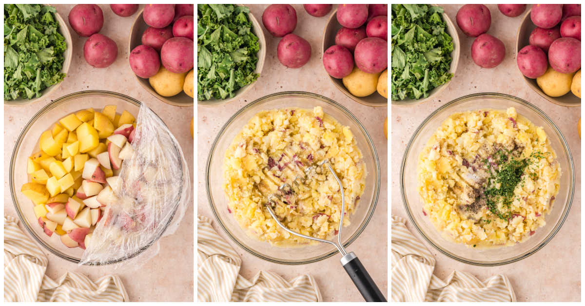 Collage of preparing the potatoes.
