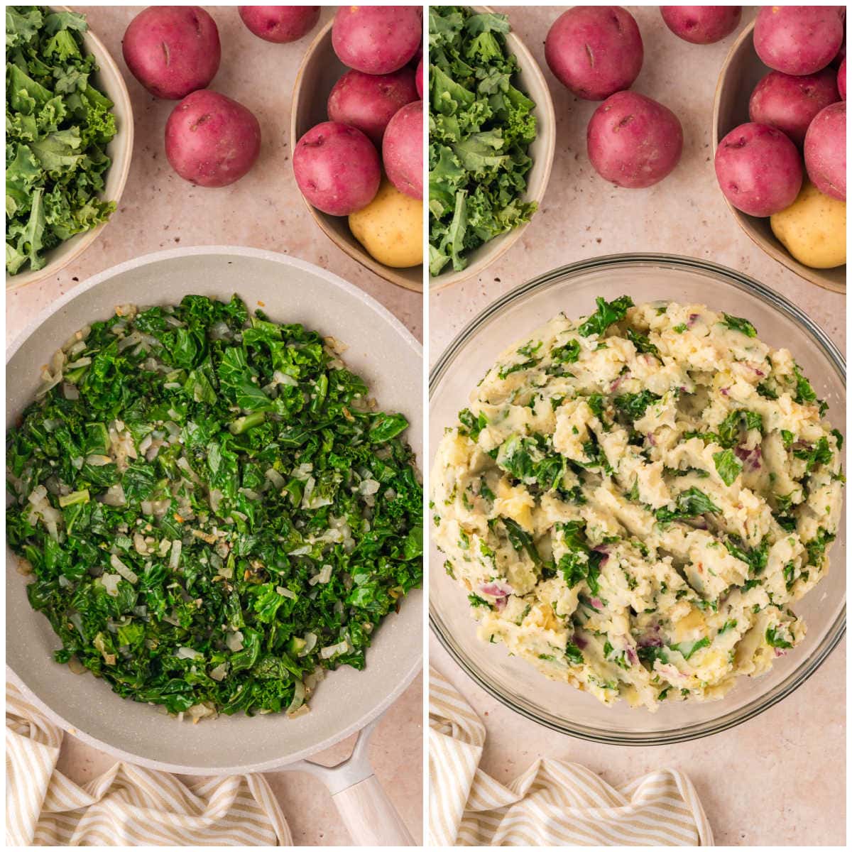 Collage of assembling the recipe.