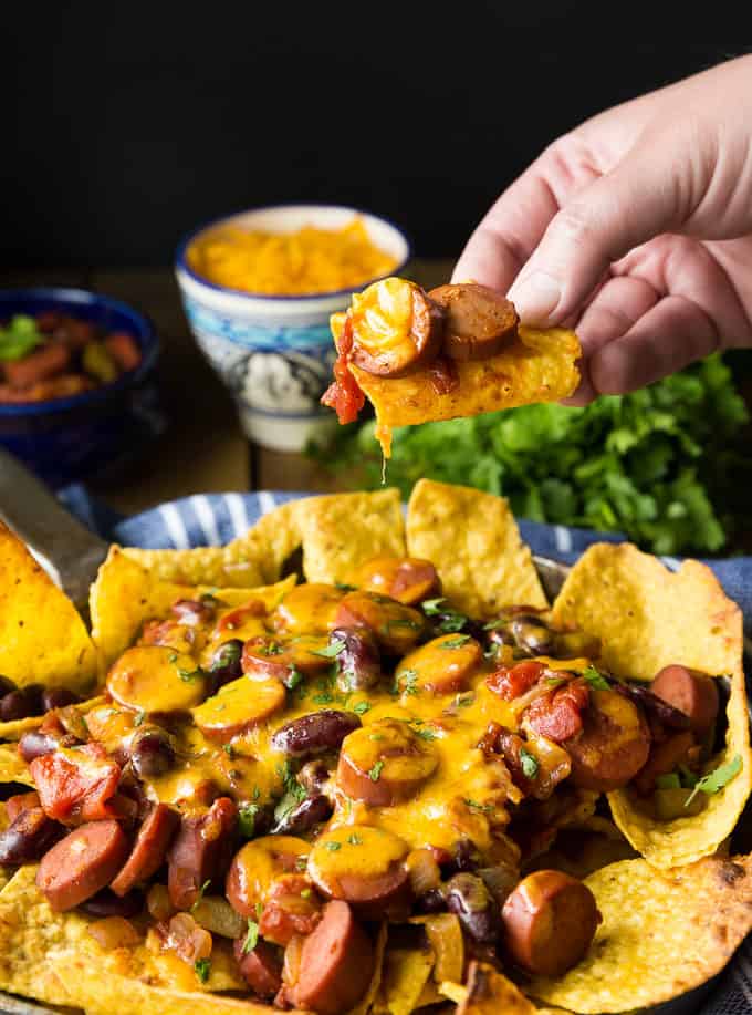 Spicy Chili Nachos - A little heat and a lot of flavor! Spice up your party with this mash-up appetizer of chili dogs and crunchy nachos.