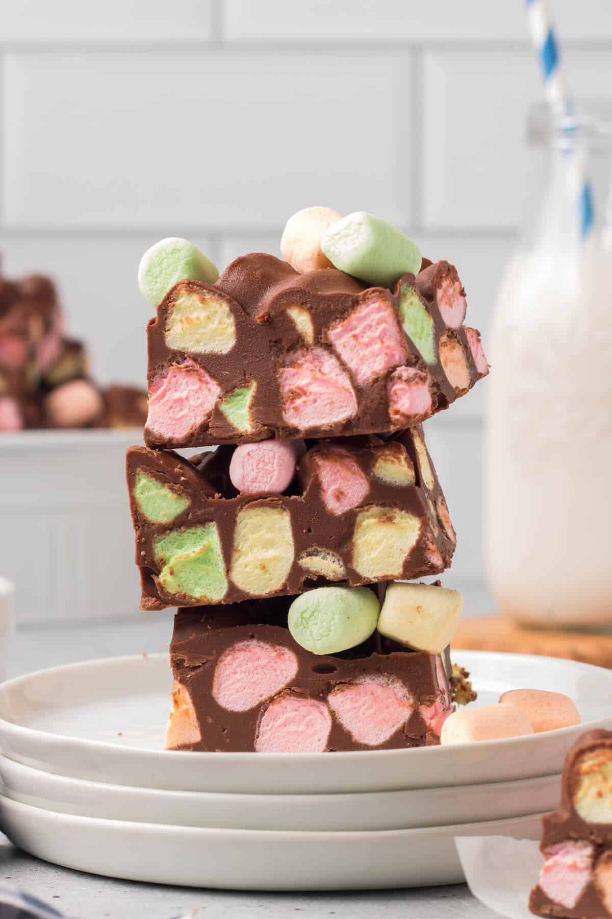 A stack of chocolate confetti bars.