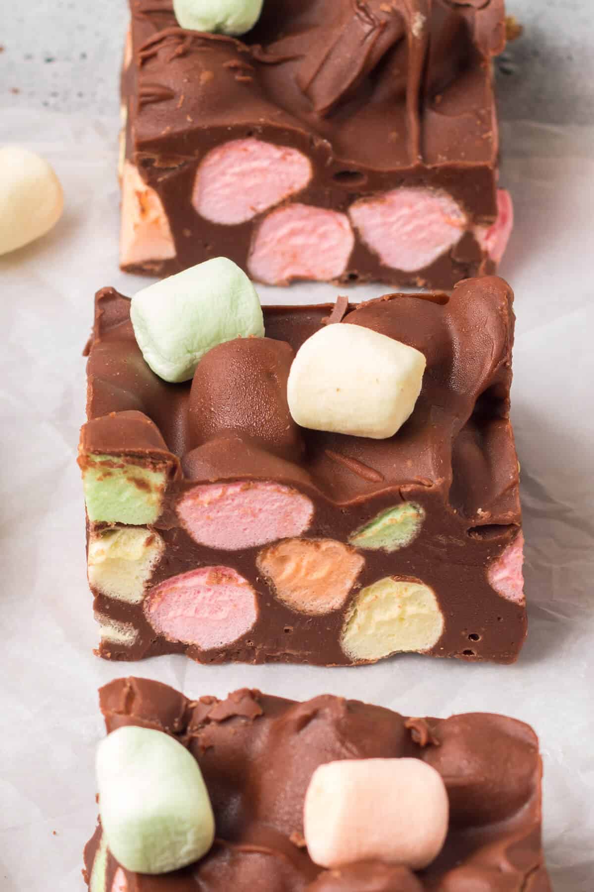 Chocolate confetti bars on a plate.