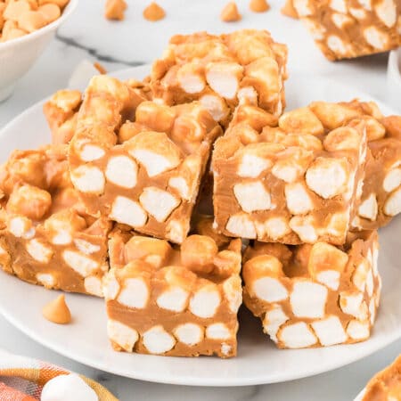 Marshmallow bars on a plate.