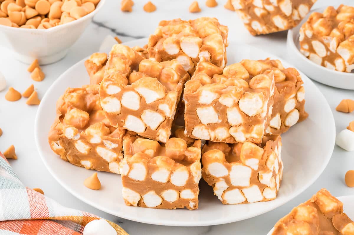 Marshmallow bars on a plate.