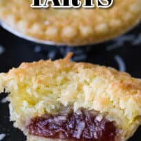 Strawberry Coconut Tarts - Tiny tarts perfect for parties! Strawberry jam is surrounded by a coconut pie.