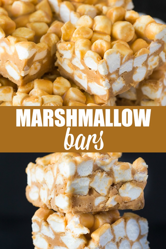 Marshmallow Bars - Delicious no-bake dessert! Peanut butter, marshmallows, and butterscotch are combined in these bars.