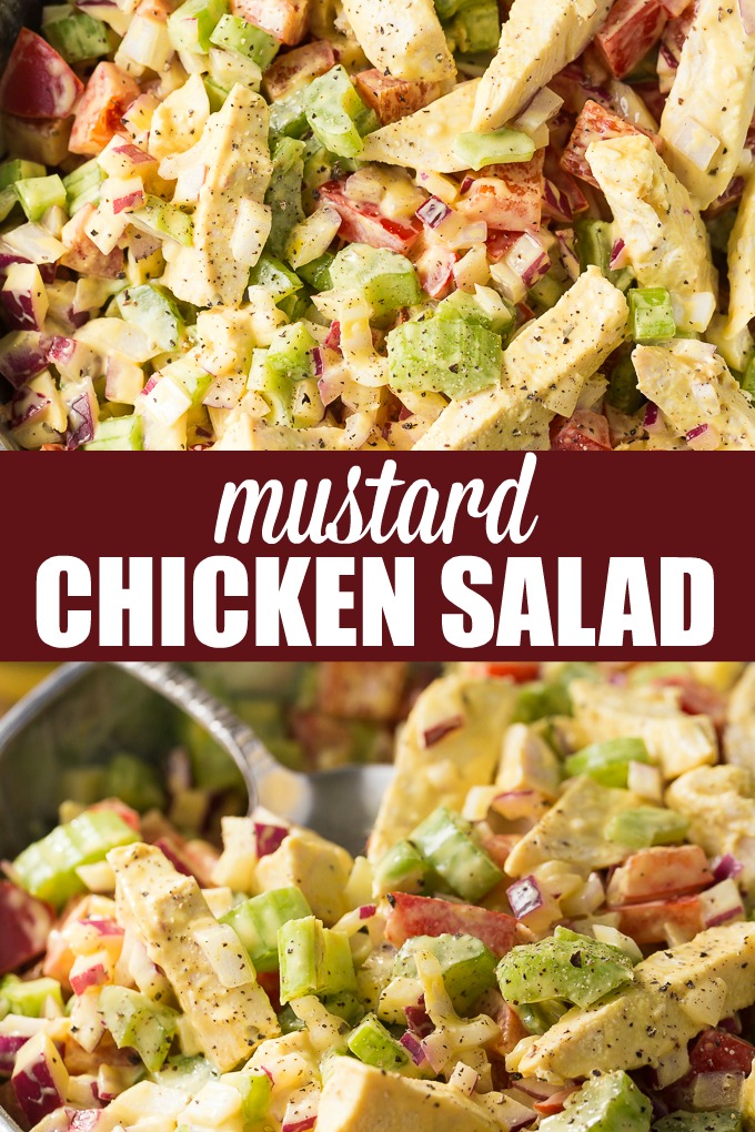 Mustard Chicken Salad Recipe - Packed full of yum! This small-batch chicken salad has yellow and Dijon mustard plus a little ranch dressing for the most flavorful lunch ever.
