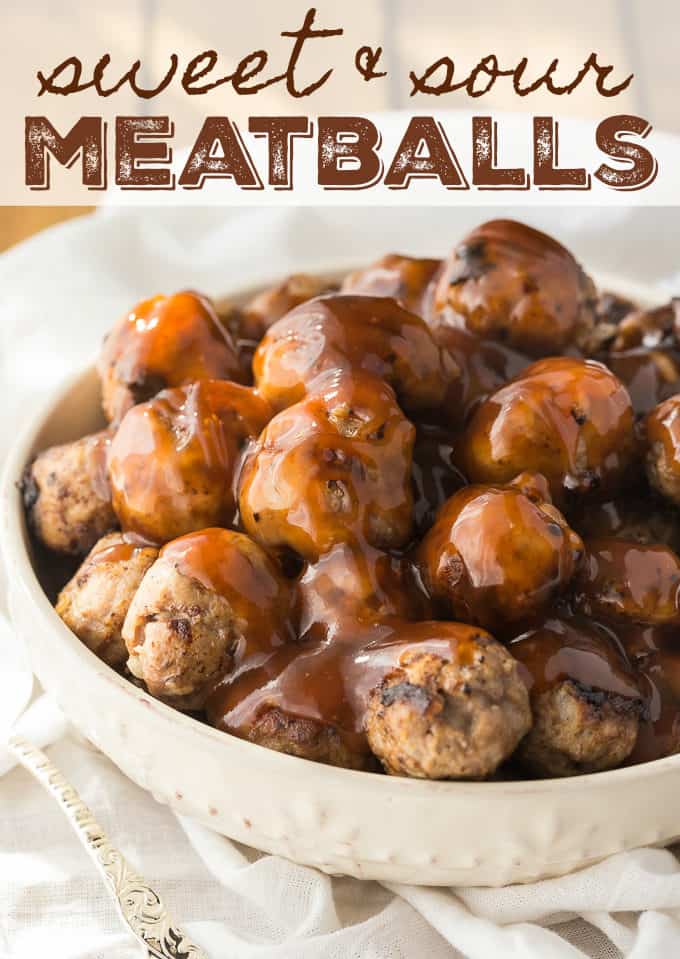 Sweet and Sour Meatballs - Your favorite Chinese dish becomes a crowd-pleasing appetizer. These easy meatballs are smothered in a sweet and tangy sauce and ready in 30 minutes.