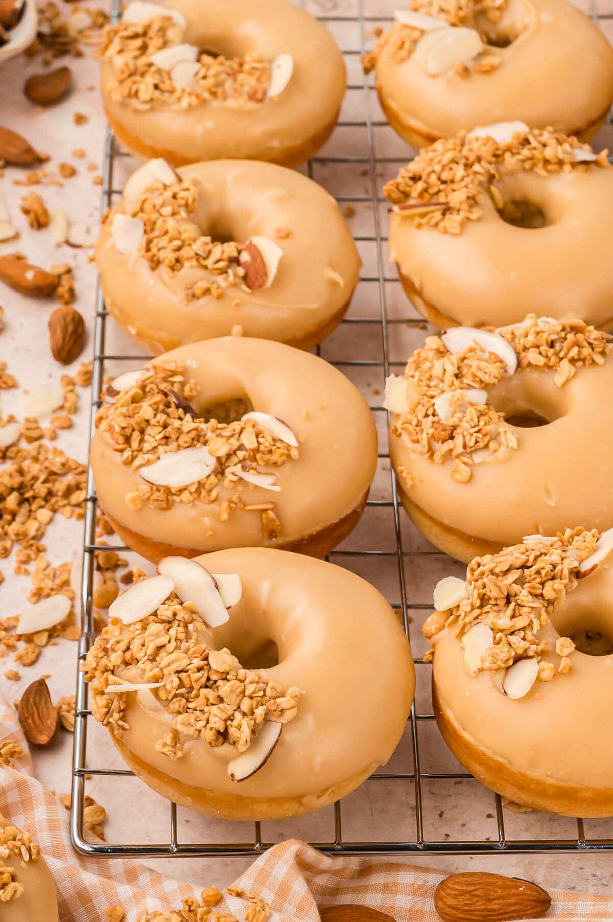 Donuts on a wire rack.