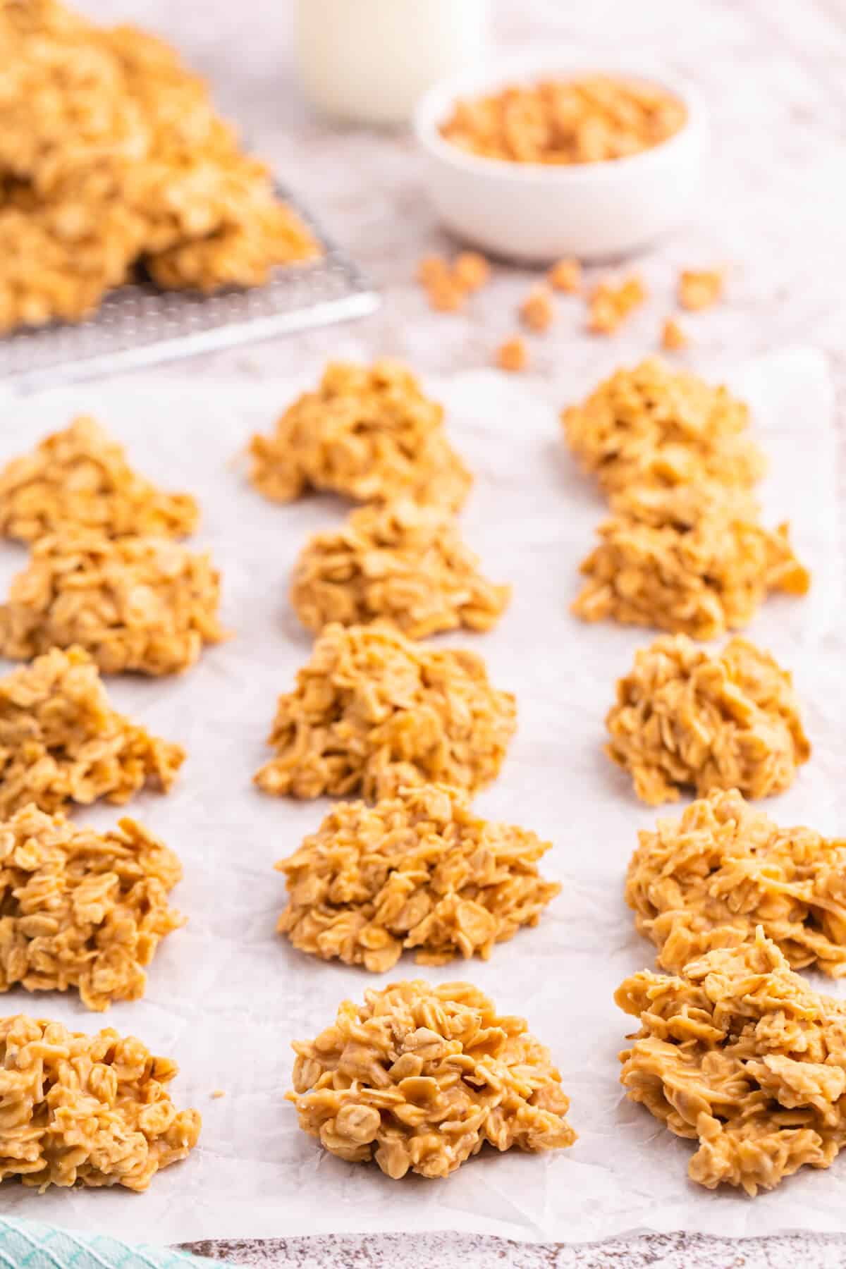 No-bake butterscotch cookies on parchment paper.