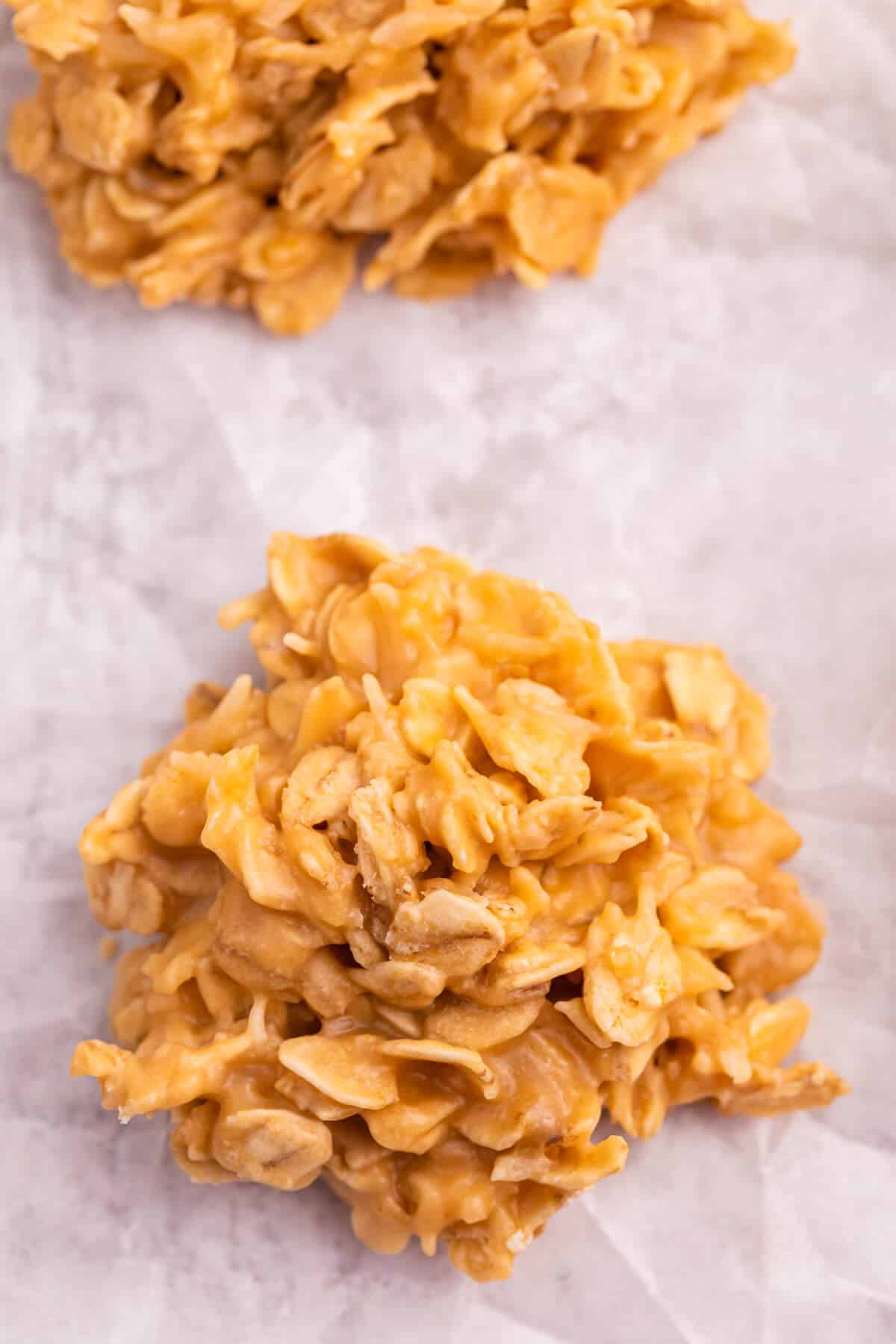 A no-bake butterscotch cookie on parchment paper.