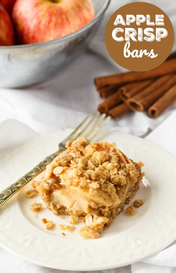 Apple Crisp Bars - An easy fall dessert with fresh apples and oats. Perfect topped with whipped cream!