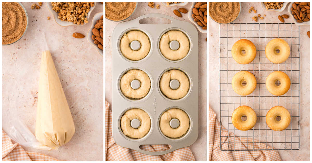 Collage of preparing the donuts.