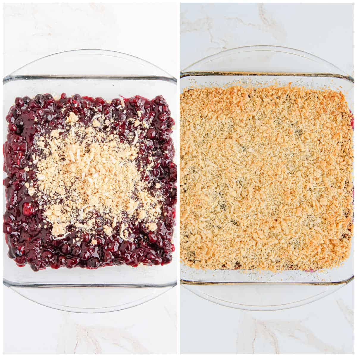 Steps to make blueberry crackle cake.
