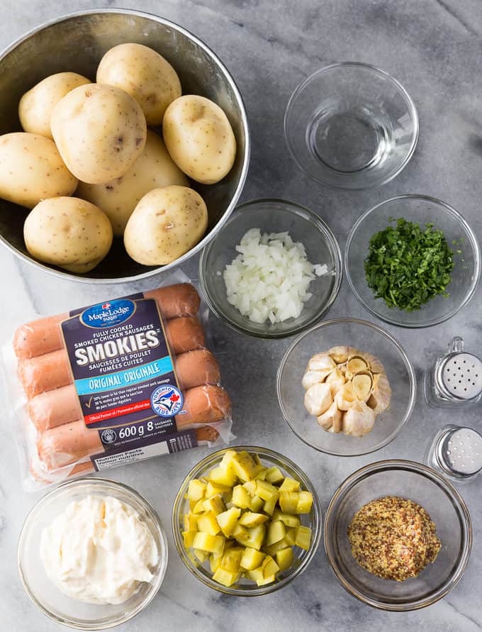 German Sausage & Potato Salad - You'll love how creamy this savoury/smoky salad is! It's the perfect summer side for your BBQs.