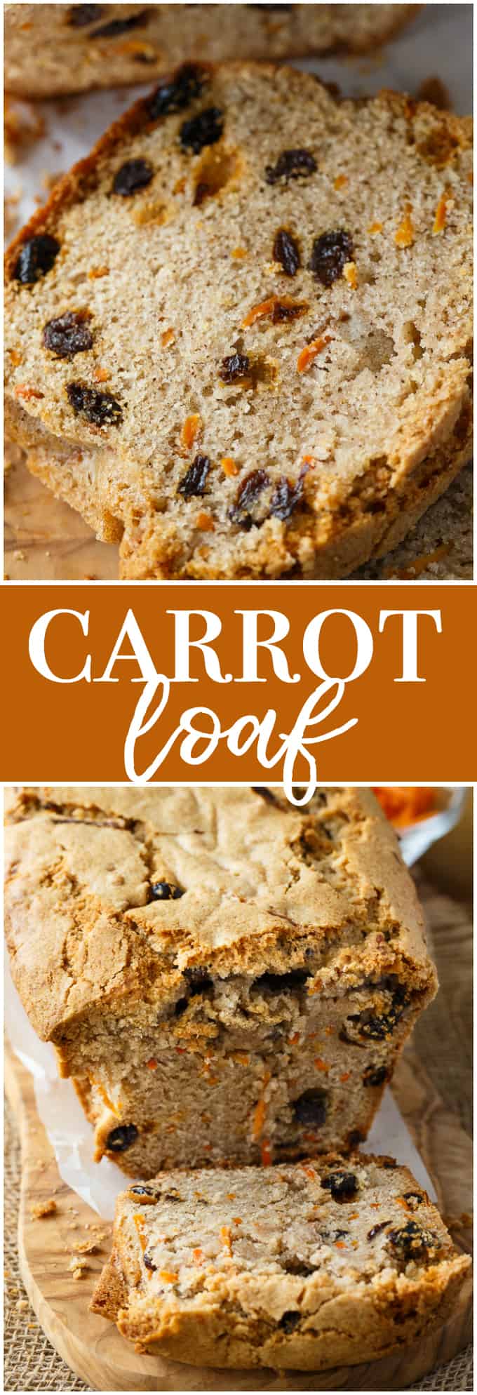 Carrot Loaf - A deliciously spicy fall bread! Loaded with carrots, raisins and a hint of sweetness.
