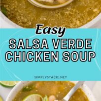 Salsa verde chicken soup pin image.