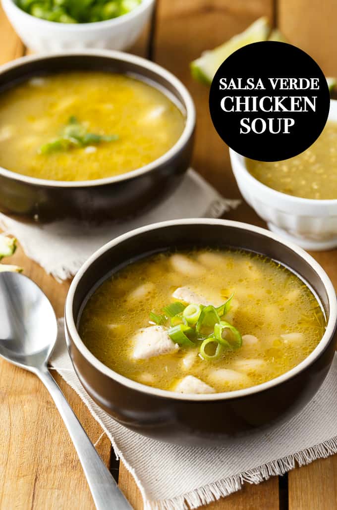 Salsa Verde Chicken Soup - A quick and easy weeknight soup! Add a kick to your chicken soup with this light and warming salsa verde broth.